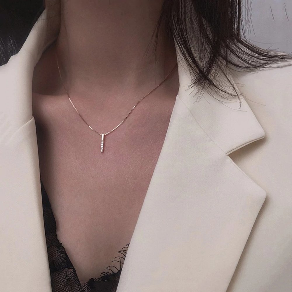 Gold Diamond Strip 925 Sterling Silver Necklace - Picture 5 of 14